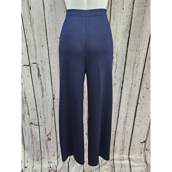 KSD‎ Women's 8 St. John Collection Navy Blue Wide Leg Pintuck Dress Pants Slacks - Picture 6 of 7